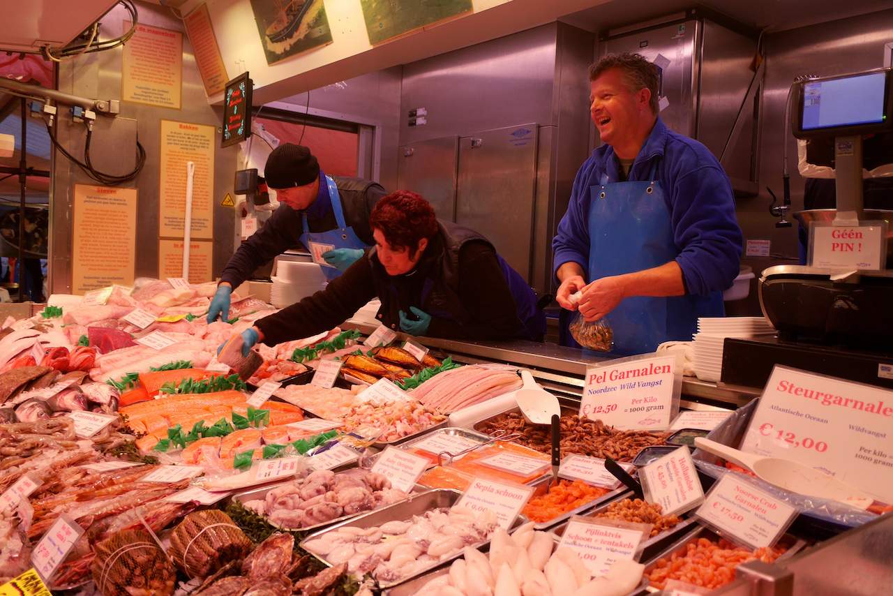 One of the food stalls at Albert Cuypmarkt in Amsterdam