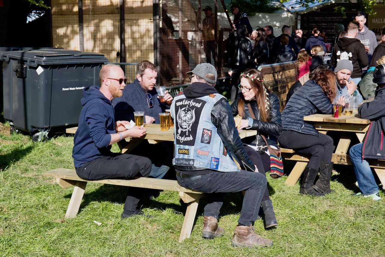 Merry revellers enjoying a pint